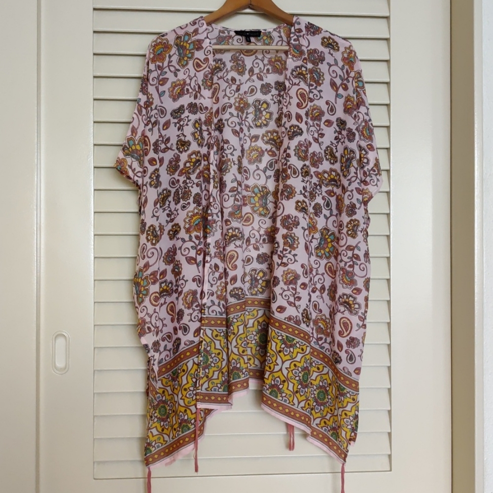 Derek Heart Kimono Wrap Beach Swimsuit Cover Up Paisley Floral Pink - Picture 7 of 7